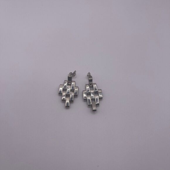 Teocalli Made in Mexico Sterling Silver Watch Link Splicing Statement Earrings - Picture 5 of 11